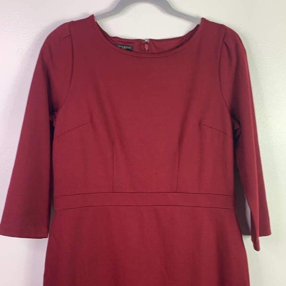 TALBOTS Wine Red Ruffle Hem Career Dress 6 Petite - Picture 2 of 9